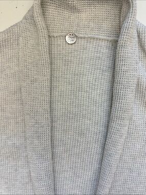 Margaret O'Leary Light Gray Shawl Collar Waffle Knit Cardigan